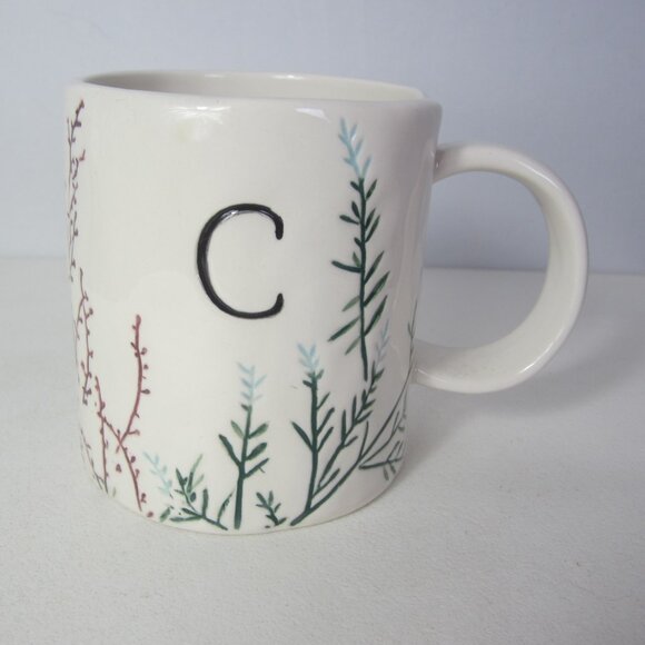 Anthropologie Dagny Monogram Mug Letter C Floral Cottage Pottery Ceramic - Picture 1 of 7